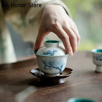 120ml Pure de Mână-pictat de Pin Arta de Ceai din Ceramica Strachină Anti-Opărire Acoperite Castron Mic ceainic Gaiwan Portabil Kung Fu Seturi de Ceai