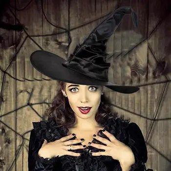 1 buc Vrăjitoare Pălărie de Vrăjitor Halloween Unisex Moda Negru Falduri Wizard Costum pentru Petrecerea de articole de acoperit capul Diavolului Cosplay Prop Pentru Barbati Femei