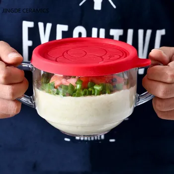 Clar Rezistente la Căldură Vas de Sticla cu Capac de Plastic Binaurale Salata de Fructe Bowls Bucătărie Alimentare Recipient de Stocare Micro-val Cuptor Instrumente