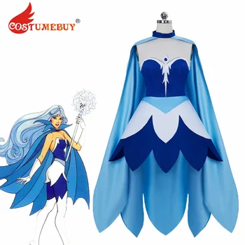 CostumeBuy Ea Ra, Printesa Puterii Frosta Cosplay Costum de Halloween Rochie Cu Mantie Albastră Cape Set Complet