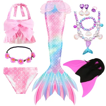 2022 NEW Sosire!Culorile curcubeului Coada de Sirena costum de Baie cu Fin pentru Copii Fete de Vară Vacanță de Baie Swimuit Rochie Costum