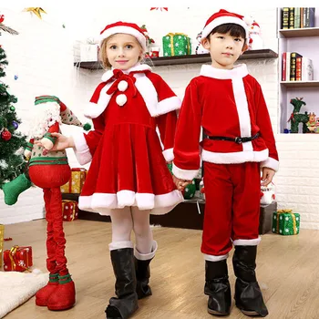 Copii Copil De Crăciun Cosplay Costum De Moș Crăciun Copii X-Mas Tinuta 3/4 Bucata Set Rochie/Pantaloni+Bluze+Hat+Pelerina+Centura Pentru Băieți Și Fete