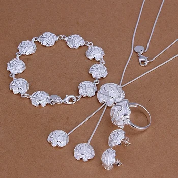 Fabrica direct rafinat trandafiri pandantiv coliere bratari Cercei inele de moda pentru femei de culoare de Argint seturi de bijuterii S271