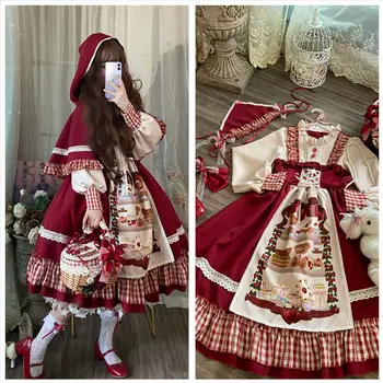 Little Red Riding Hood Lolita de Crăciun, de Anul Nou Mantie Roșie Fata Op Rochie cu Maneci Lungi gothic lolita rochie kawaii îmbrăcăminte