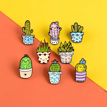 Desene animate planta email ace Kawaii Cactus în Ghiveci planta insigne, broșe pentru femei fete pin Rever Jachete Tricou sac de cadouri bijuterii