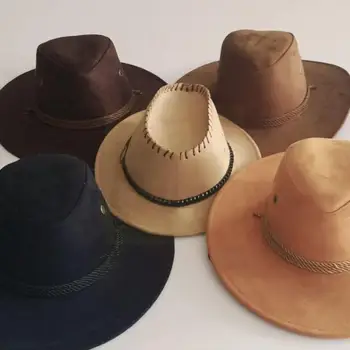 Catifea, Pălării de Bărbați de Mari dimensiuni-margine de Piele de Catifea Cowboy Vest Capace Coarda Stereotipe Pălărie de Cowboy Rider Vacanță Jazz Costum Petrecere Pălărie