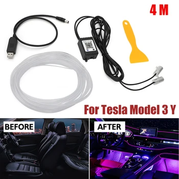 4M Car LED Lumina de Neon Auto Interior Atmosferă de Lumină Refit Decor Benzi Strălucire Lampă Ambientală Pentru Tesla Model 3 Y Lumini Benzi