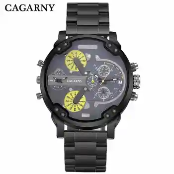 CAGARNY Brand Bărbați Cuarț Ceasuri din Oțel Inoxidabil Curea Dual Time Zone Militare ceas Ceasuri de mana Casual Relogio Masculino
