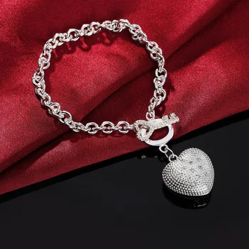 Hot nou Argint 925 Bratari fine de cristal inima cheie pentru femei petrecerea de Nunta lady Cadouri de înaltă calitate Moda Bijuterii