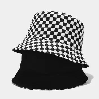 2022 Alb Negru Pălărie Găleată Plat Pescuit Pălărie Hip-Hop Carouri Capac de Primăvară-Vară Grila de Design de Moda Pescar Pălărie galben rosu roz