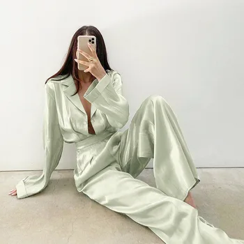 Femei Pijama Pantaloni de Costum Supradimensionate Pijama Office Casual Tricou Vrac Top Cu Pantaloni Set Nou cu mâneci Lungi de Moda Două piese de Origine