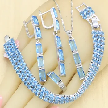 Cer Albastru Semi-prețioase, Bijuterii Seturi pentru Femei Bratara Cercei Lungi Inele Colier Pandantiv Cutie de Cadou