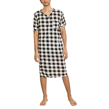 Rochie camasa Barbati camasa de Noapte Pijamale de Vara V Gât Topuri Casual Respirabil Confortabil Uzura Acasă L-3XL Zăbrele