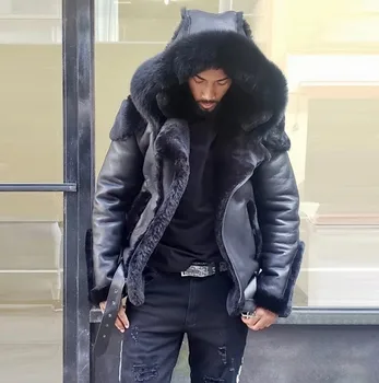 Toamna și iarna, jacheta cu fermoar din Europa și America de bărbați căptușit cu motocicleta haina de piele