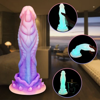 Luminos Monstru Vibrator de Culoare Stralucitoare Dildo-uri Mari Realist Penisului pentru Femei, Dop de Fund, Vagin Stimulator Adult Sex Anal Jucarii