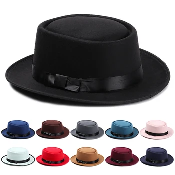 Lână Pălărie Cu Boruri Plat Pălărie Fedora Margine Largă Flat Top De Jazz Capac Panama Toamna Iarna Femei Barbati Palarie De Cowboy De Brand Nou