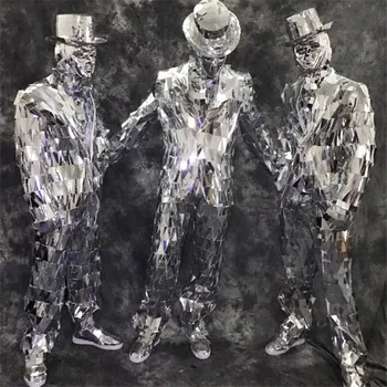 RE43 Petrecere oglindă bărbați costum de scenă costume de dans oglindă de argint jacheta bar efectua poartă oglinda haina dj haine de argint disco masca