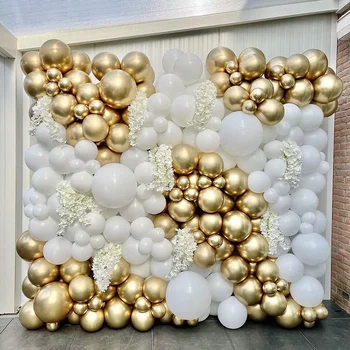 Balon Latex Arc Kit Aur Alb Confetti Metalice Nunta Petrecere Decoratiuni Copil De Dus
