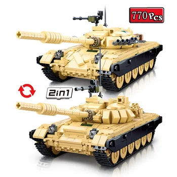 2 in 1 Model Militar al doilea RĂZBOI mondial T72B3/T72M1 Tanc de Lupta Principal de Colectare Ornament Blocuri Caramizi Jucarii