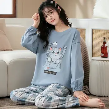Femei de Moda de Desene animate Pijamale Costum coreeană Drăguț Casual Pijamale Pijama Haine de Acasă de Două piese de sex Feminin Liber Sleepwear Cămășuță de noapte