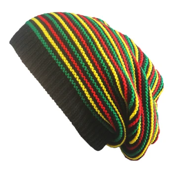 Nou Elegant Reggae Bob Marley Pălărie Jamaican Pom Nepriceput Largi Stripe Beanie Refuz Bumbac Iarna Mai Cald Vizorul Dungă Capac