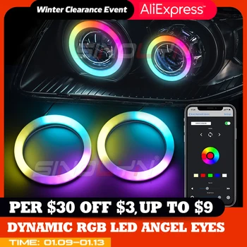 Sinolyn LED-uri RGB Dinamic Rotativ Lumini Angel Eyes Pentru Masini DRL APP Secvențială Curge compatibil Bluetooth Lumini Auto