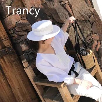 Palarie de soare respirabil litere albe de sus plat plaja pălărie de paie respirabil palarie de soare de sex feminin vacanta de vara excursie 2021