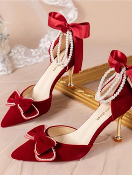 Elegant Doamnelor Pompe de Curea Glezna Tocuri inalte Funda Rosie de Mireasa Chic Pantofi de Mireasa pentru Femei Subliniat Toe de Lux, Sandale de Crăciun 2022