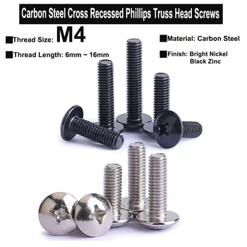 30Pcs M4x6mm~16mm Otel Carbon Cross Recessed Phillips Șuruburi cu Cap Schelete Placat cu Nichel și Zinc Negru Placat cu Șuruburi