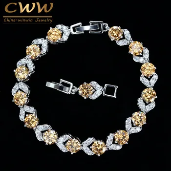CWWZircons de Moda Creat de Piatră prețioasă de Bijuterii Tăiat Rotund Galben Șampanie Cristal CZ Brățări Brățări Cadouri pentru Femei CB182
