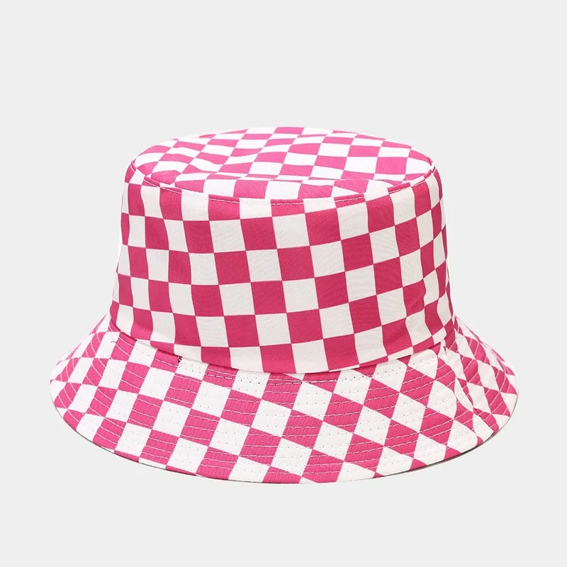 2022 Alb Negru Pălărie Găleată Plat Pescuit Pălărie Hip-Hop Carouri Capac de Primăvară-Vară Grila de Design de Moda Pescar Pălărie galben rosu roz Imagine 4