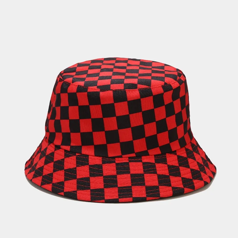 2022 Alb Negru Pălărie Găleată Plat Pescuit Pălărie Hip-Hop Carouri Capac de Primăvară-Vară Grila de Design de Moda Pescar Pălărie galben rosu roz Imagine 5