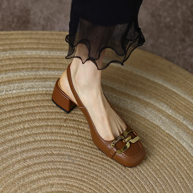 2022 Vara Noi Indesata Toc Sandale Femei Casual Retro Sandale Moderne Sandale Pompe De Curea Cataramă Pantofi Din Piele Femei Pantofi Imagine 0