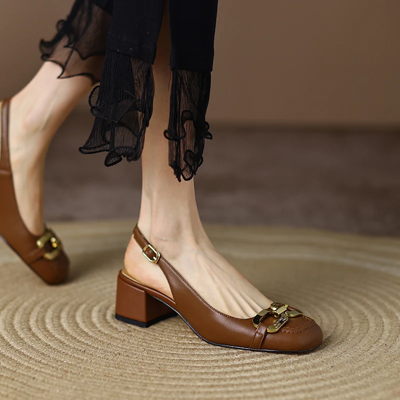 2022 Vara Noi Indesata Toc Sandale Femei Casual Retro Sandale Moderne Sandale Pompe De Curea Cataramă Pantofi Din Piele Femei Pantofi Imagine 4