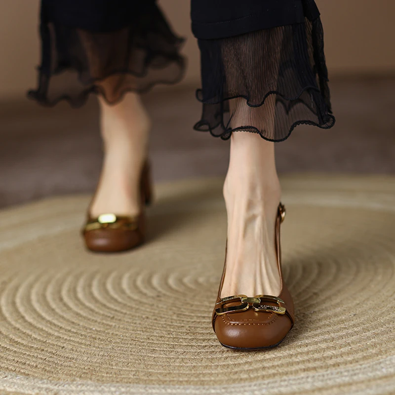 2022 Vara Noi Indesata Toc Sandale Femei Casual Retro Sandale Moderne Sandale Pompe De Curea Cataramă Pantofi Din Piele Femei Pantofi Imagine 5