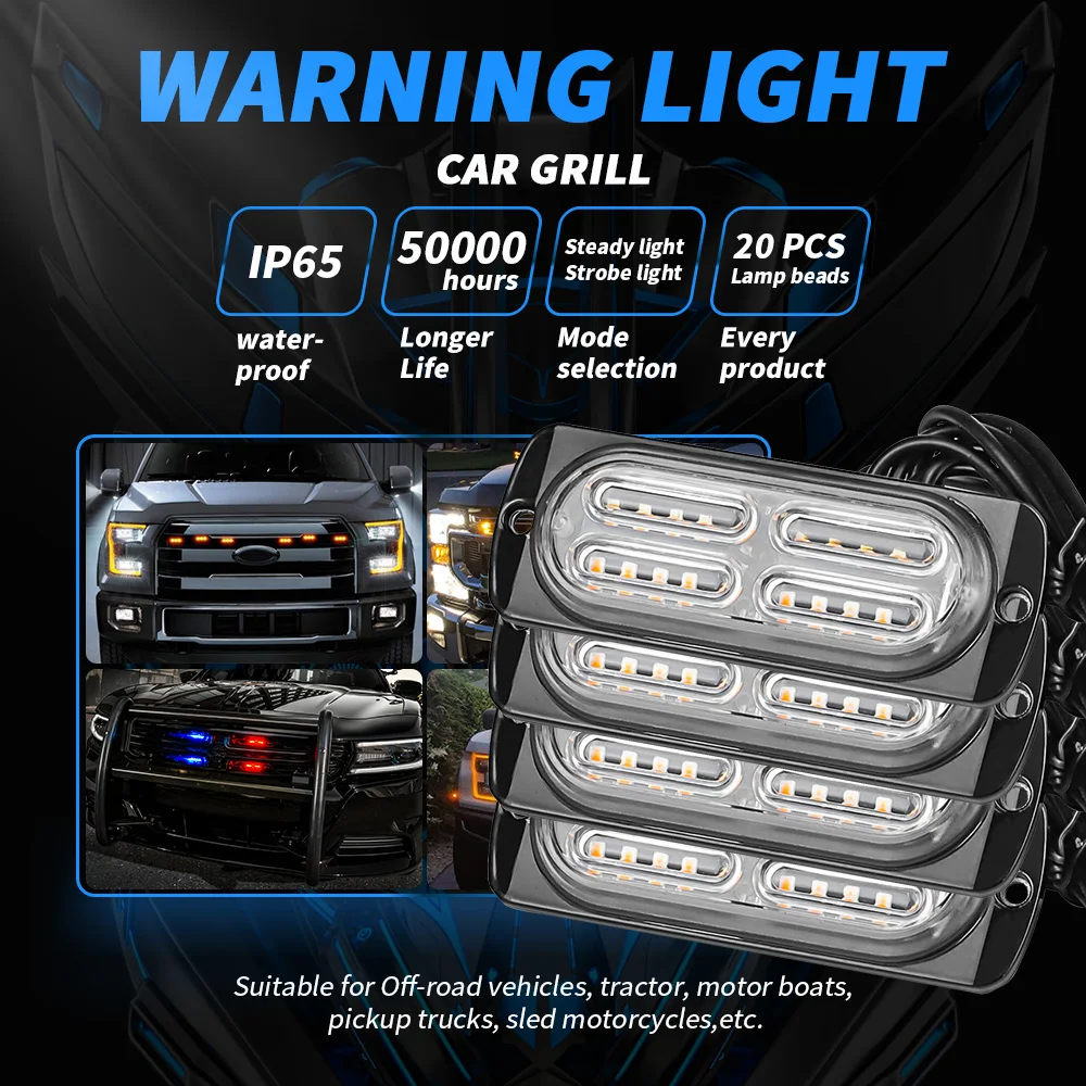 4buc Grila Mașină de Poliție Lumina LED-uri Stroboscop Rosu Albastru de Urgență Cablajului Comutatorului de Control Flash Semnal Pompier Far Lampa de Avertizare 12v Imagine 3