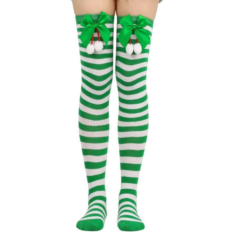 Ciorapi Cu Dungi Pentru Femei Peste Genunchi Șosete Lungi Crăciun Roșu Verde Bowknot Șosete Lungi Picior De Femeie Ciorapi Imagine 1