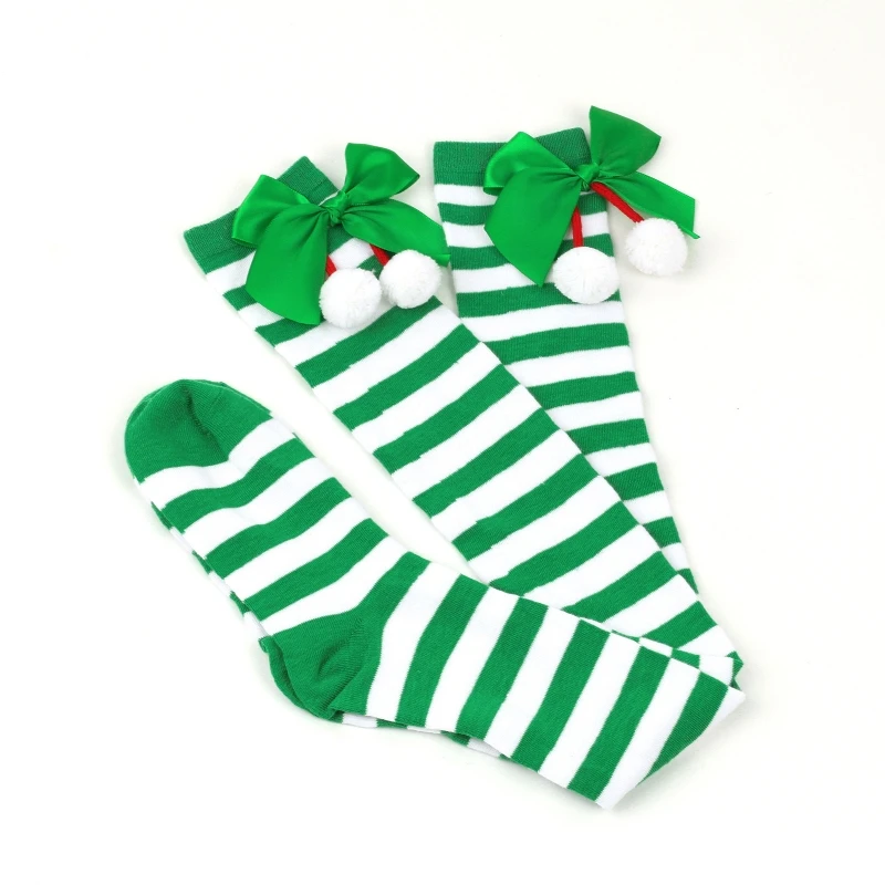Ciorapi Cu Dungi Pentru Femei Peste Genunchi Șosete Lungi Crăciun Roșu Verde Bowknot Șosete Lungi Picior De Femeie Ciorapi Imagine 4