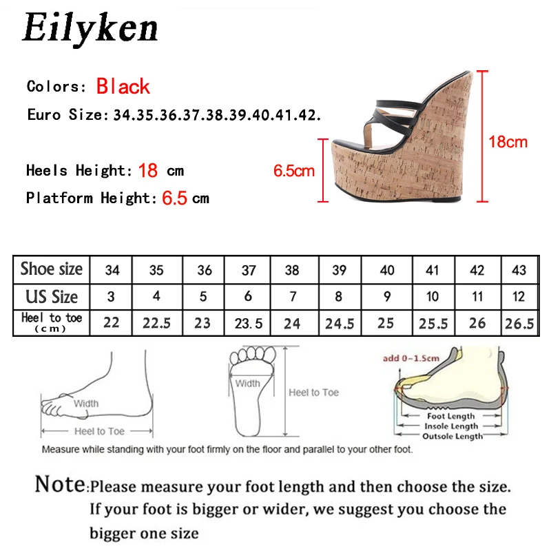 Eilyken Noul Negru Vara Sexy Doamnelor Flip Flops, Papuci De Casă Super Tocuri Platforma Pene Sandale Femei În Aer Liber Catâri Pantofi Imagine 5