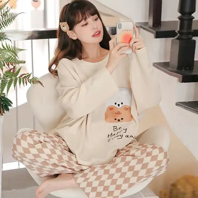 Femei de Moda de Desene animate Pijamale Costum coreeană Drăguț Casual Pijamale Pijama Haine de Acasă de Două piese de sex Feminin Liber Sleepwear Cămășuță de noapte Imagine 1