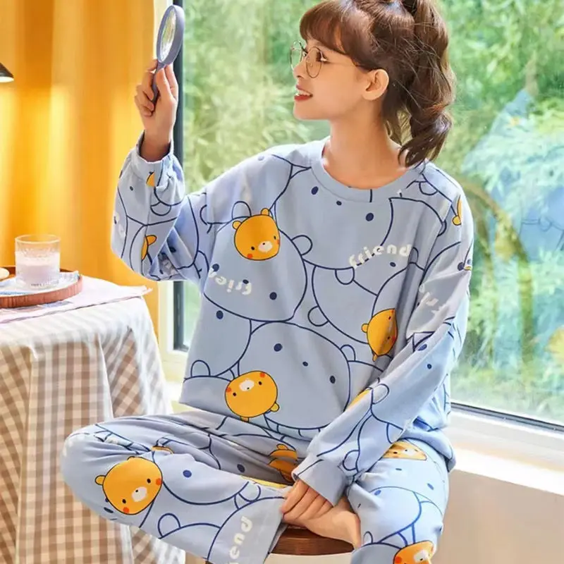 Femei de Moda de Desene animate Pijamale Costum coreeană Drăguț Casual Pijamale Pijama Haine de Acasă de Două piese de sex Feminin Liber Sleepwear Cămășuță de noapte Imagine 3