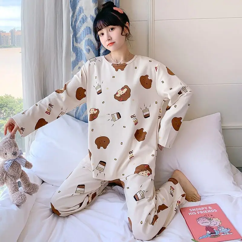 Femei de Moda de Desene animate Pijamale Costum coreeană Drăguț Casual Pijamale Pijama Haine de Acasă de Două piese de sex Feminin Liber Sleepwear Cămășuță de noapte Imagine 4