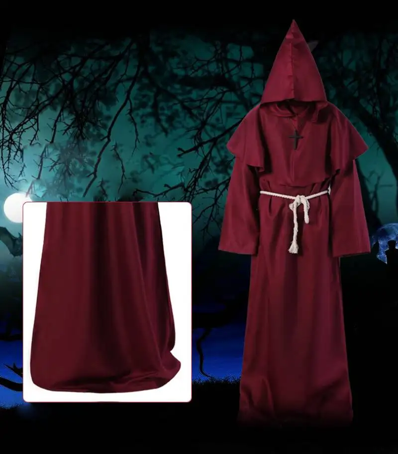 Halloween-ul Medieval Mantie cu Glugă Ciuma Doctor Costum Masca Palarie pentru Barbati Călugăr Cosplay Steampunk Preot Groază Wizard Mantie Cape Imagine 3