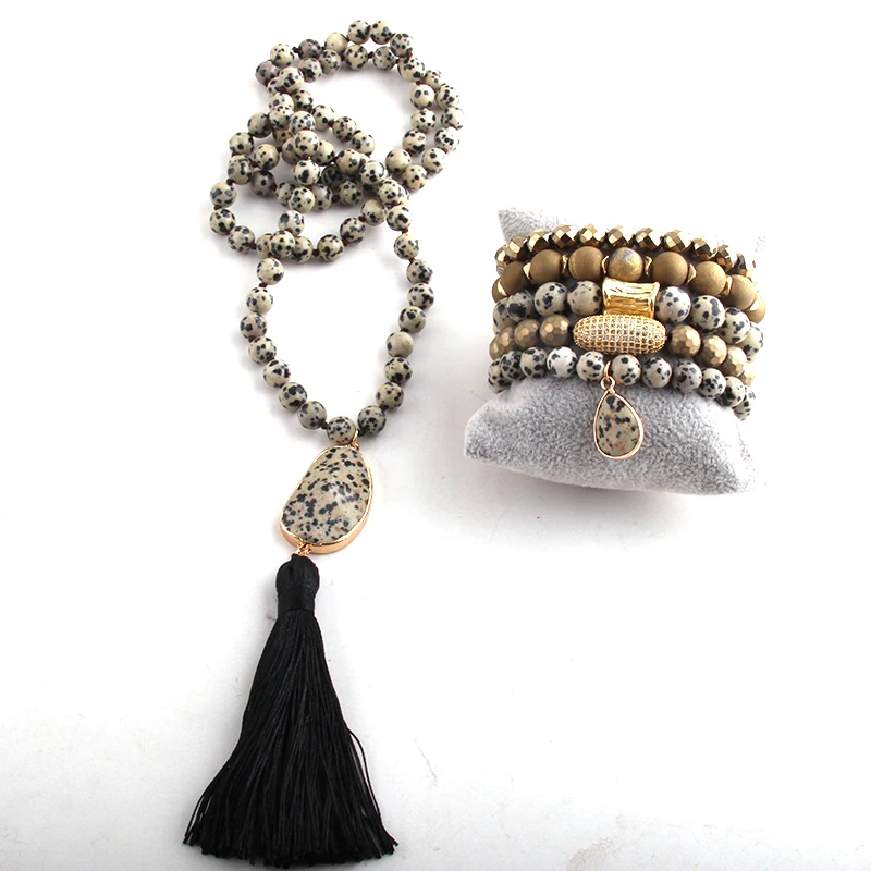 MD Moda Negru Semi-Pretioase, Margele Piatră Pandantiv Colier si Bratara Set Pentru Femei Jewelryes Seturi Imagine 0