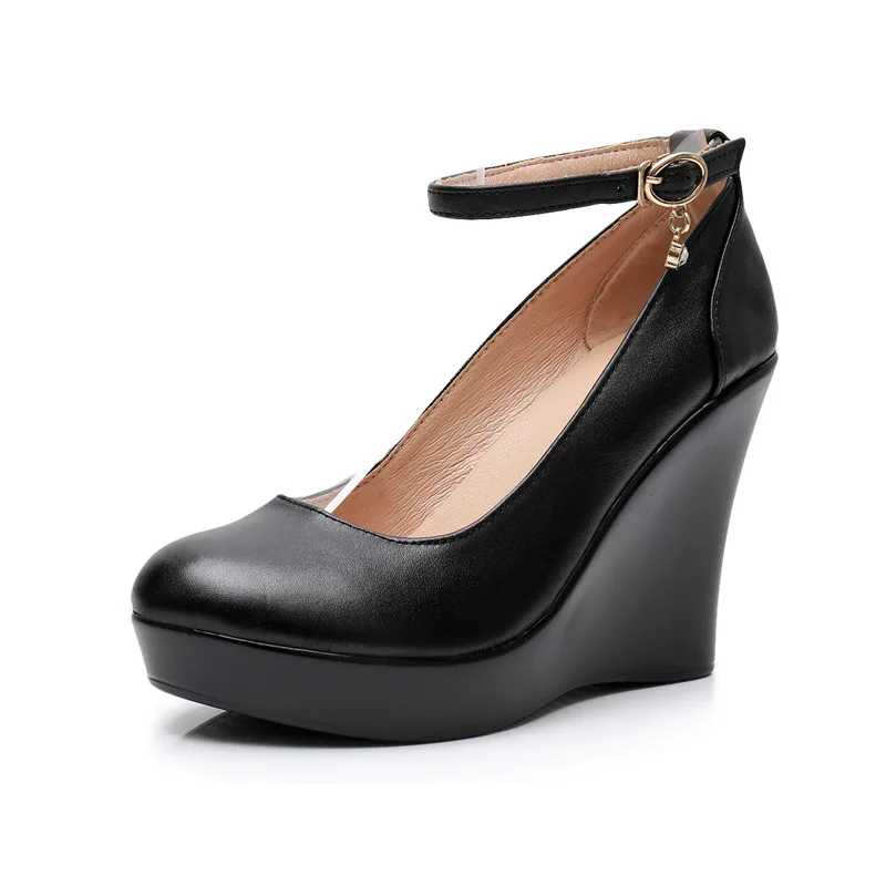 Moda Curea Glezna Pene Mari Pompe De Platforma Pentru Femei Casual Din Piele Negru Pantofi Cu Tocuri Înalte Imagine 1