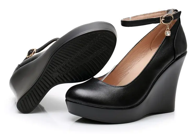 Moda Curea Glezna Pene Mari Pompe De Platforma Pentru Femei Casual Din Piele Negru Pantofi Cu Tocuri Înalte Imagine 5