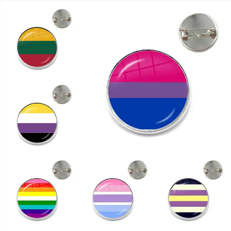 Moda Rainbow LGBT Broșe Bi Mândrie Bijuterii Hypoallwergenic Gay Pride Cabochon Sticla Dome Guler Ace Pentru Femei Barbati Cadou Imagine 0