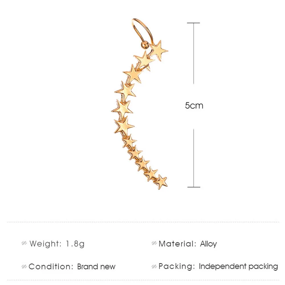 Noua Moda de Culoare Aur Forma de Stea Urechi Lungi mansete Boem Clip Pe Ureche Bantă Pentru Femei Cercel Clipuri Bijuterii Imagine 5