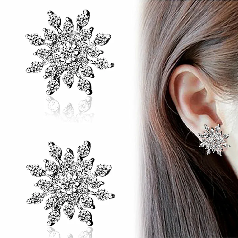 Pendientes Moda Bijuterii Cristal Plin Fulg De Nea Cercei Stud Pentru Femei Brincos Zăpadă De Flori De Înaltă Calitate Imagine 0