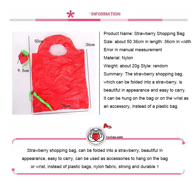 Portabil Supermarket Mare Geantă De Cumpărături Wnvironmental De Protecție Pliabil Sac De Depozitare Cute Strawberry Geanta Tote Pungi Acasă Imagine 5